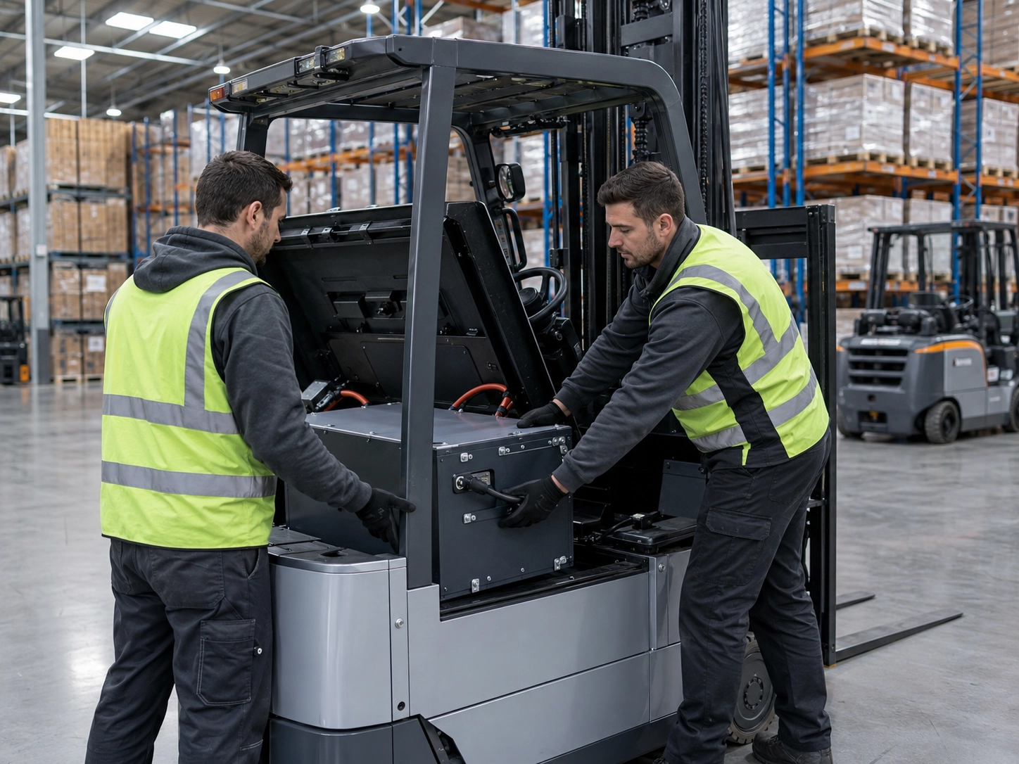 Maintenance-free LiFePO4 battery installation in a modern warehouse facility